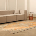 Vintage Manisa Turkish Area Rug 5x8 ft — Orange & Blue Distressed (No. 40192)