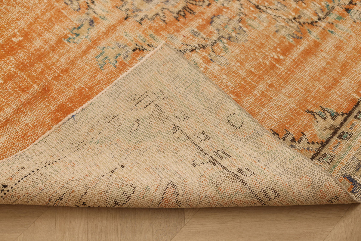 Vintage Manisa Turkish Area Rug 5x8 ft — Orange & Blue Distressed (No. 40192)