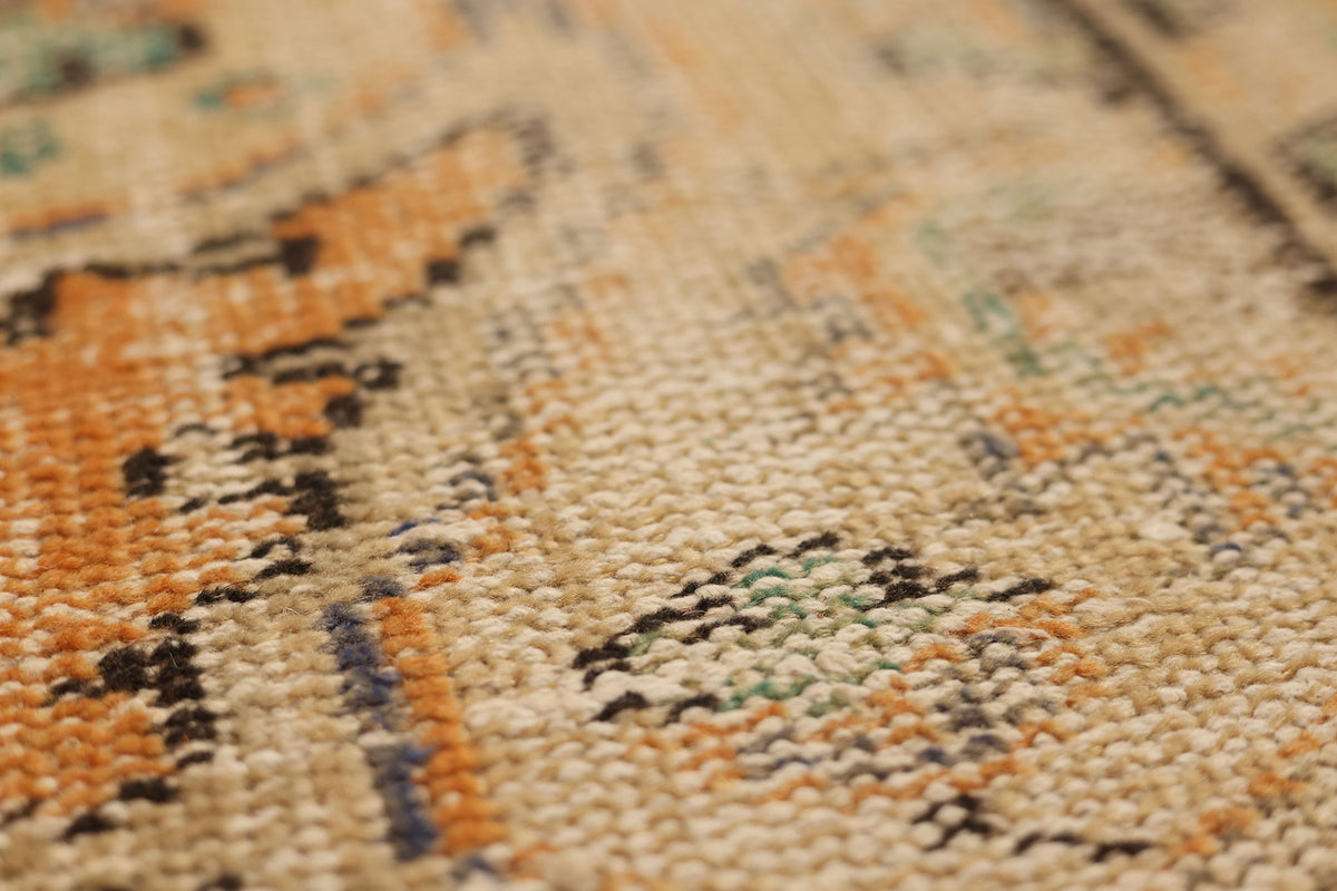 Vintage Manisa Turkish Area Rug 5x8 ft — Orange & Blue Distressed (No. 40192)