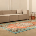 Vintage Manisa Turkish Area Rug 5x8 ft — Orange & Blue Floral