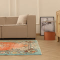 Vintage Manisa Turkish Area Rug 5x8 ft — Orange & Blue Floral