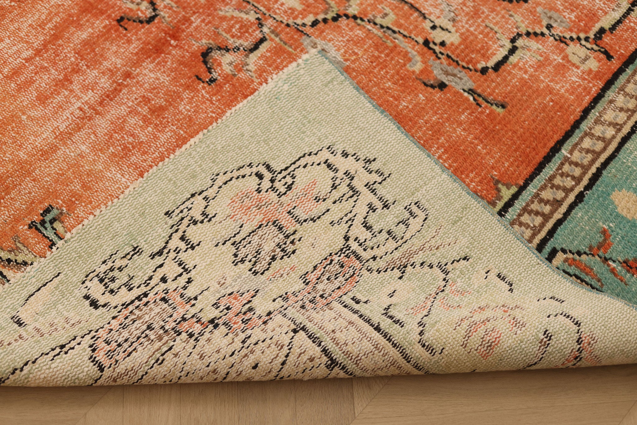 Vintage Manisa Turkish Area Rug 5x8 ft — Orange & Blue Floral