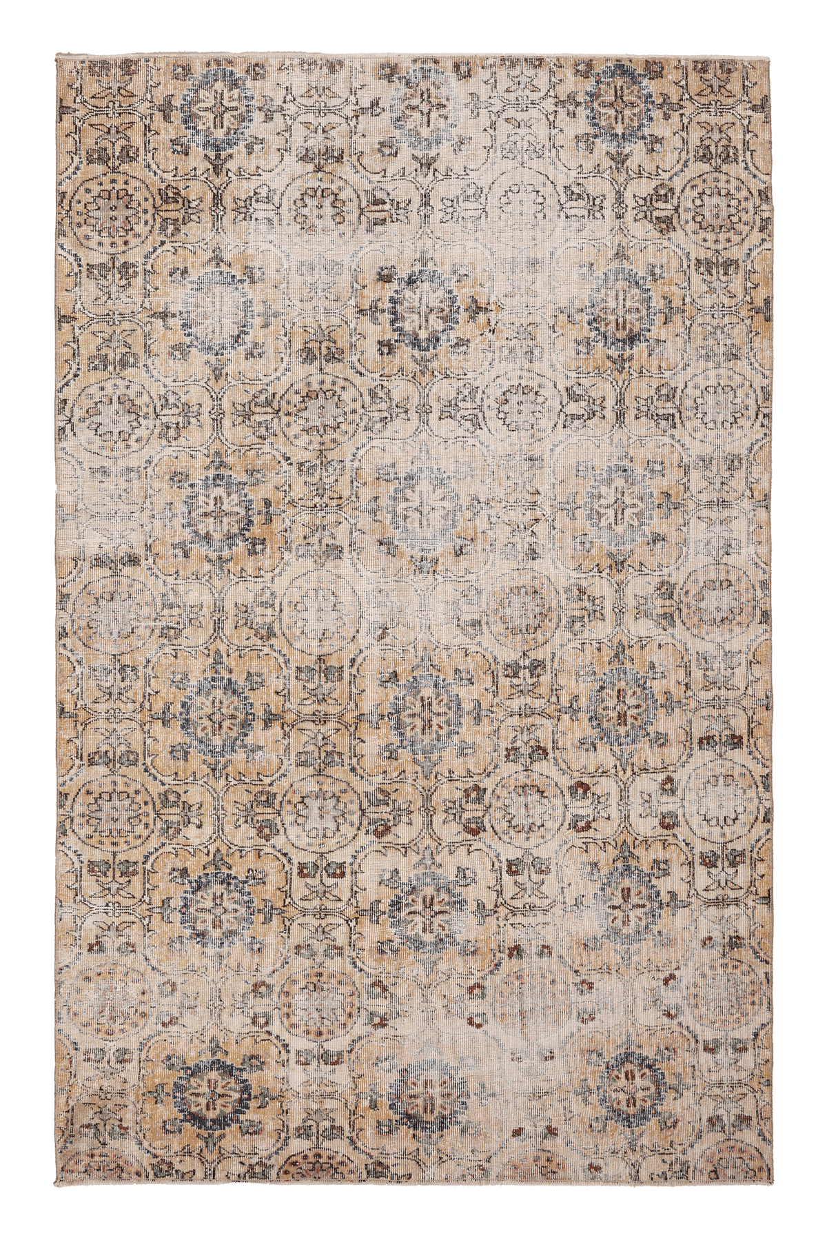 Vintage Isparta Turkish Area Rug 5x8 ft — Beige & Blue Floral (No. 40195)