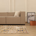 Vintage Isparta Turkish Area Rug 5x8 ft — Beige & Blue Floral (No. 40195)
