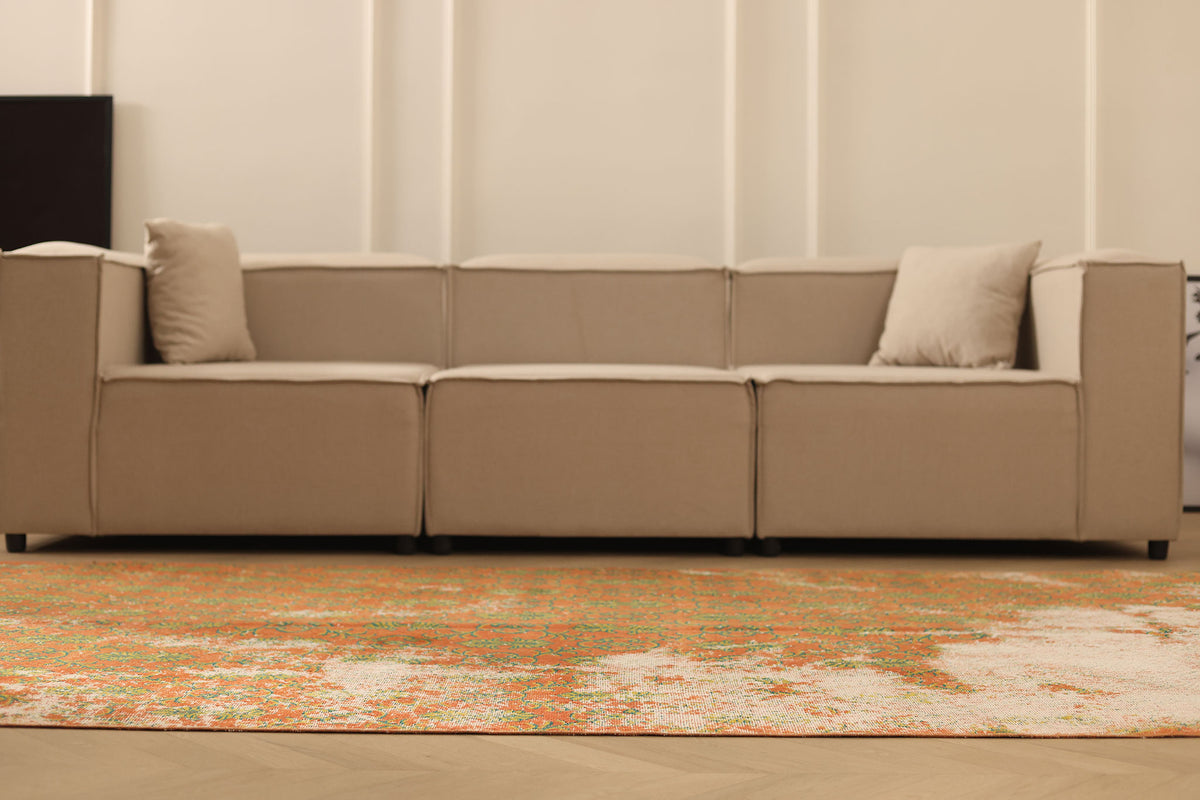 Vintage Isparta Turkish Area Rug 5x9 ft — Orange & Pink Distressed