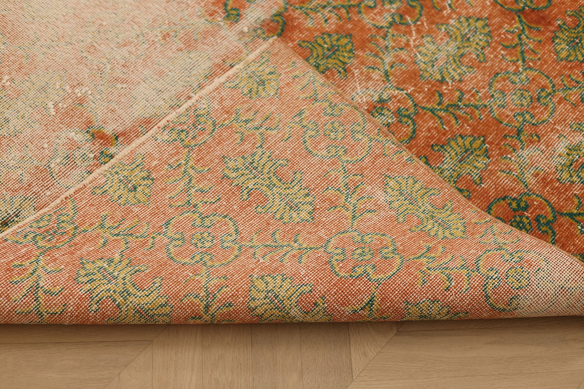 Vintage Isparta Turkish Area Rug 5x9 ft — Orange & Pink Distressed