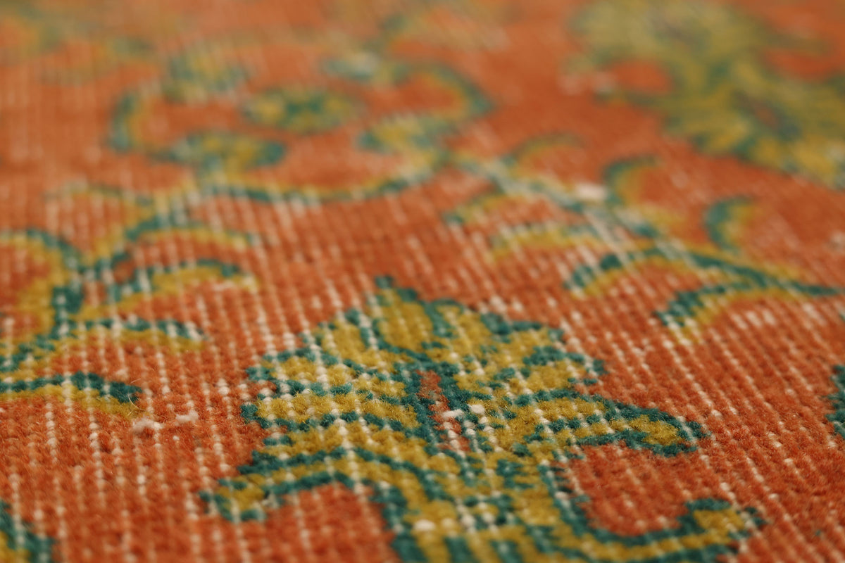 Vintage Isparta Turkish Area Rug 5x9 ft — Orange & Pink Distressed