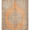 Vintage Manisa Turkish Area Rug 6x7 ft — Orange & Blue Floral