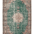 Vintage Isparta Turkish Area Rug 5x9 ft — Green & Beige Floral