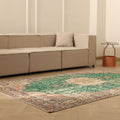 Vintage Isparta Turkish Area Rug 5x9 ft — Green & Beige Floral