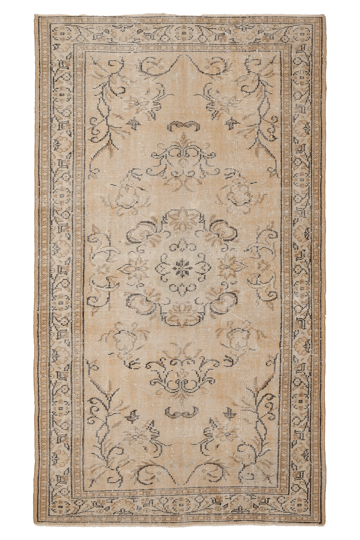 Vintage Manisa Turkish Area Rug 5x9 ft — Beige & Brown Floral (No. 40204)