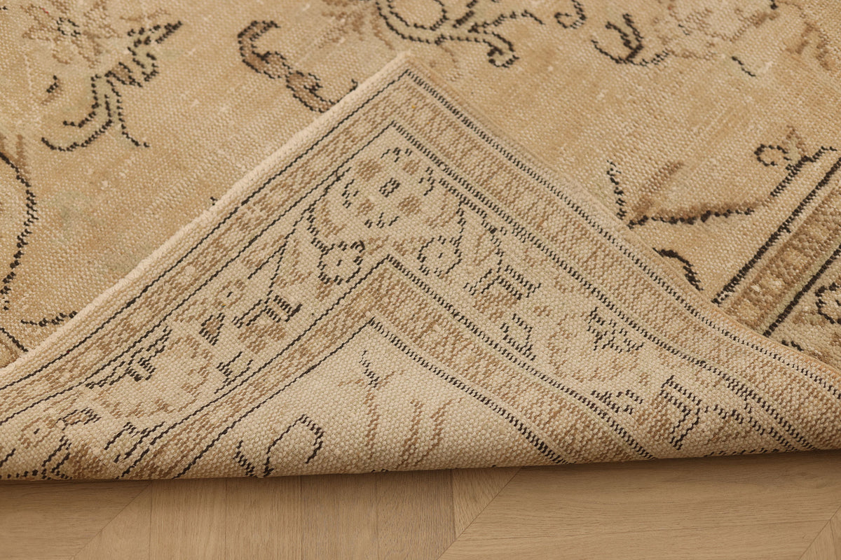 Vintage Manisa Turkish Area Rug 5x9 ft — Beige & Brown Floral (No. 40204)
