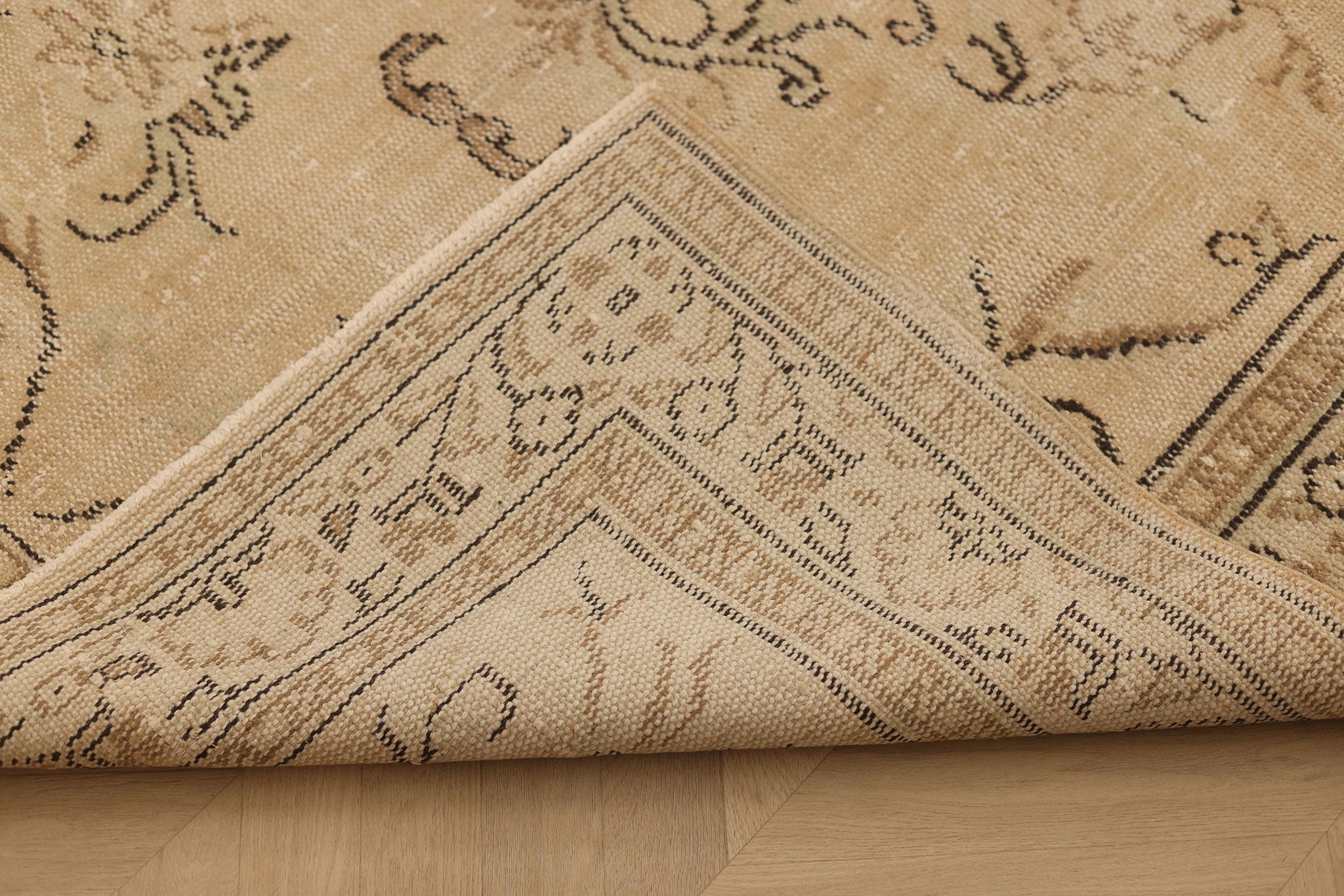 Vintage Manisa Turkish Area Rug 5x9 ft — Beige & Brown Floral (No. 40204)