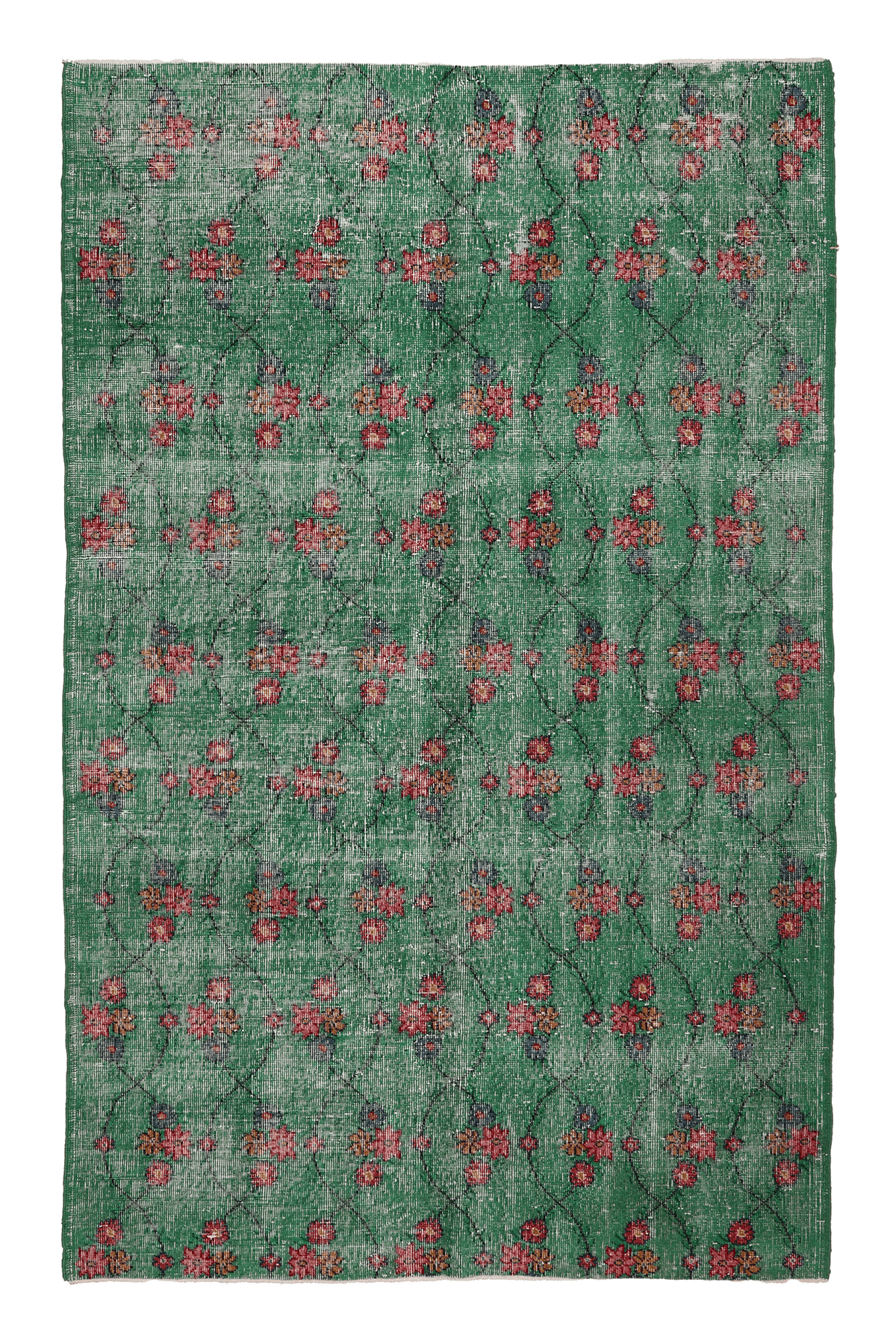 Vintage Isparta Turkish Area Rug 5x8 ft — Green & Pink Floral
