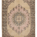 Vintage Manisa Turkish Area Rug 6x9 ft — Beige & Pink Floral