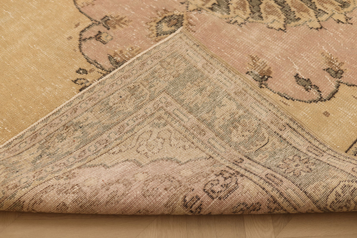 Vintage Manisa Turkish Area Rug 6x9 ft — Beige & Pink Floral