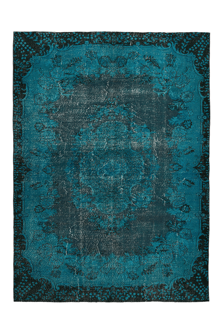 Vintage Isparta Turkish Area Rug 6x9 ft — Blue Overdyed