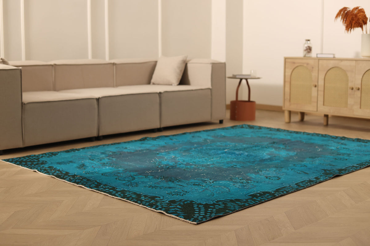 Vintage Isparta Turkish Area Rug 6x9 ft — Blue Overdyed