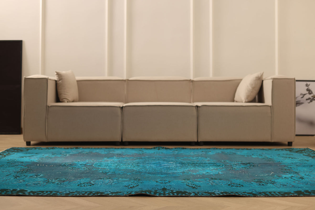 Vintage Isparta Turkish Area Rug 6x9 ft — Blue Overdyed