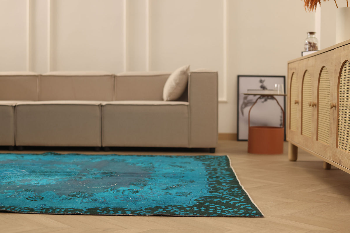 Vintage Isparta Turkish Area Rug 6x9 ft — Blue Overdyed