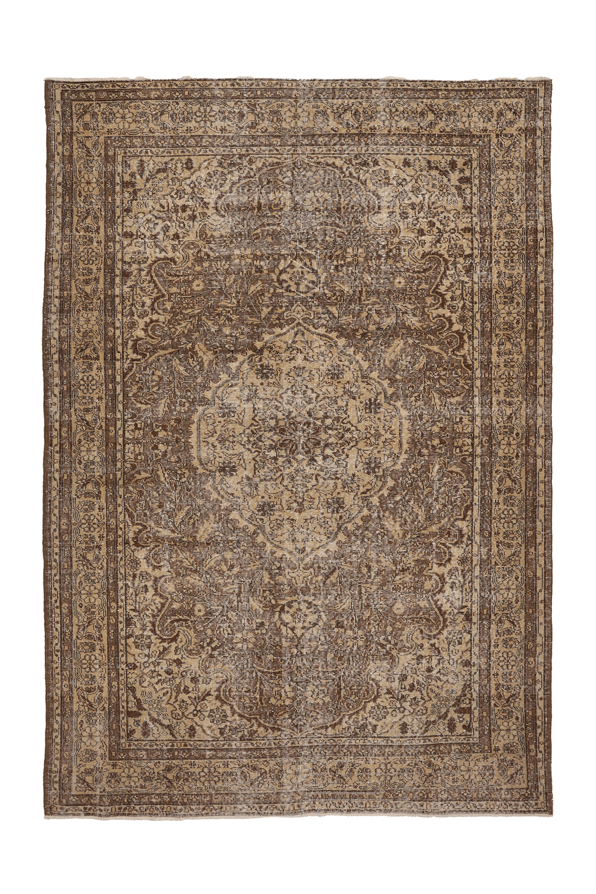 Vintage Isparta Turkish Area Rug 6x10 ft — Brown & Beige Floral
