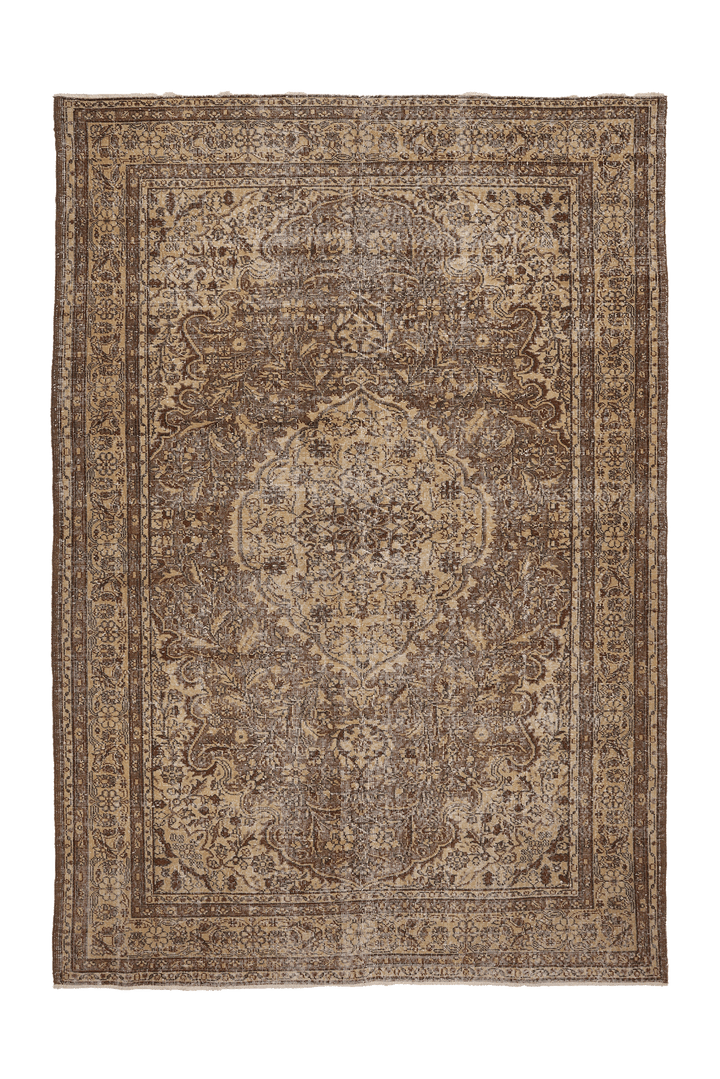Vintage Isparta Turkish Area Rug 6x10 ft — Brown & Beige Floral