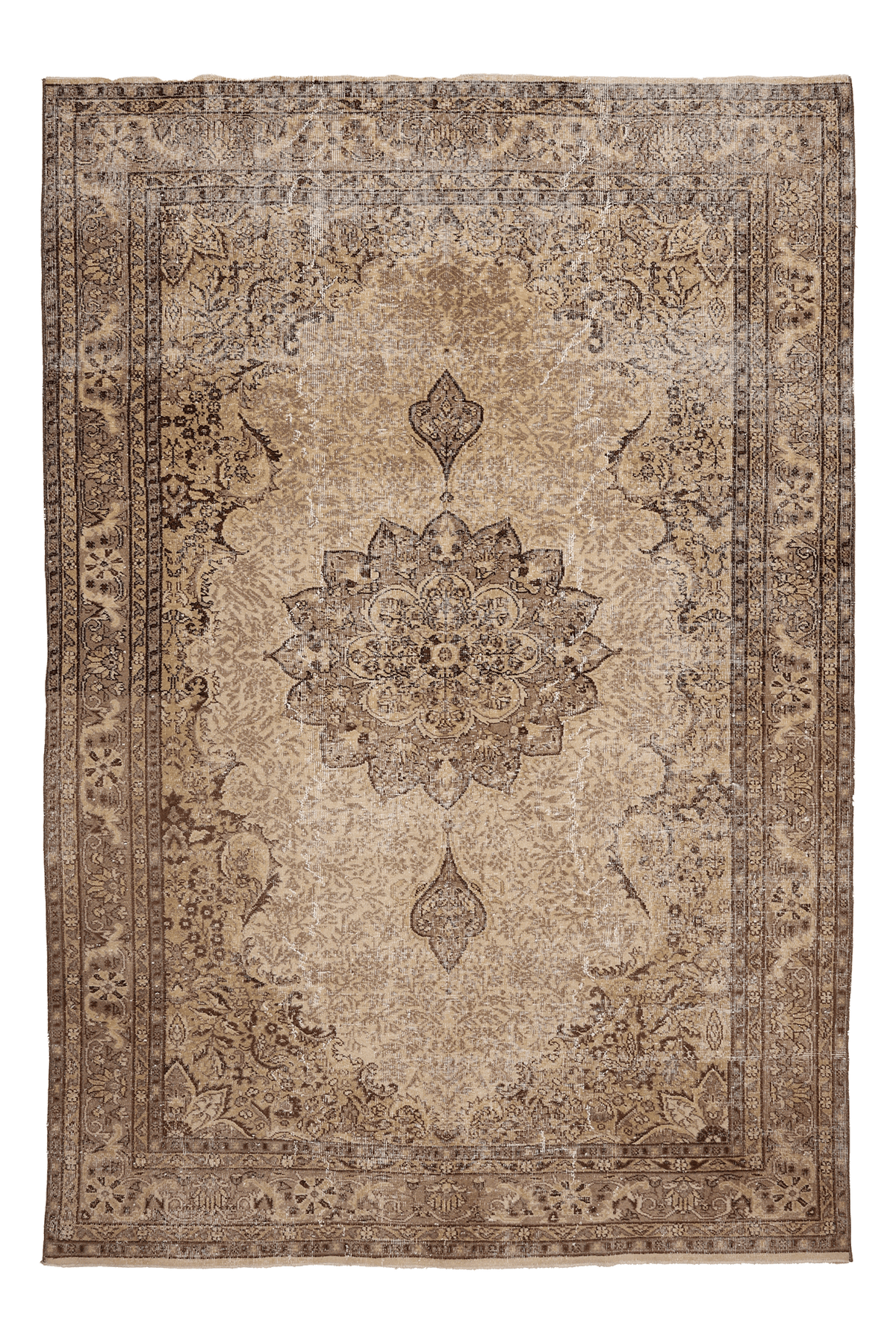 Vintage Isparta Turkish Area Rug 6x10 ft — Beige & Brown Floral (No. 40256)