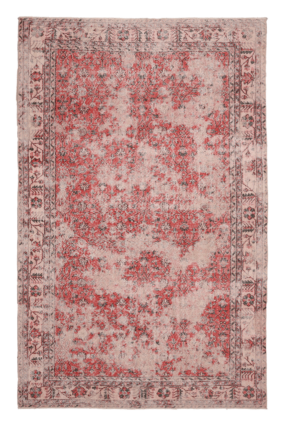 Vintage Isparta Turkish Area Rug 6x10 ft — Red & Beige Floral (No. 40262)