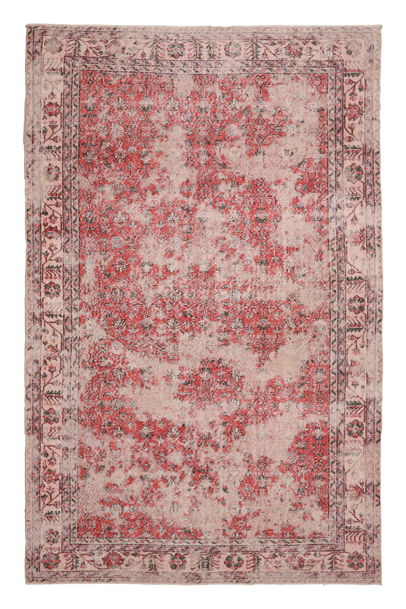 Vintage Isparta Turkish Area Rug 6x10 ft — Red & Beige Floral (No. 40262)