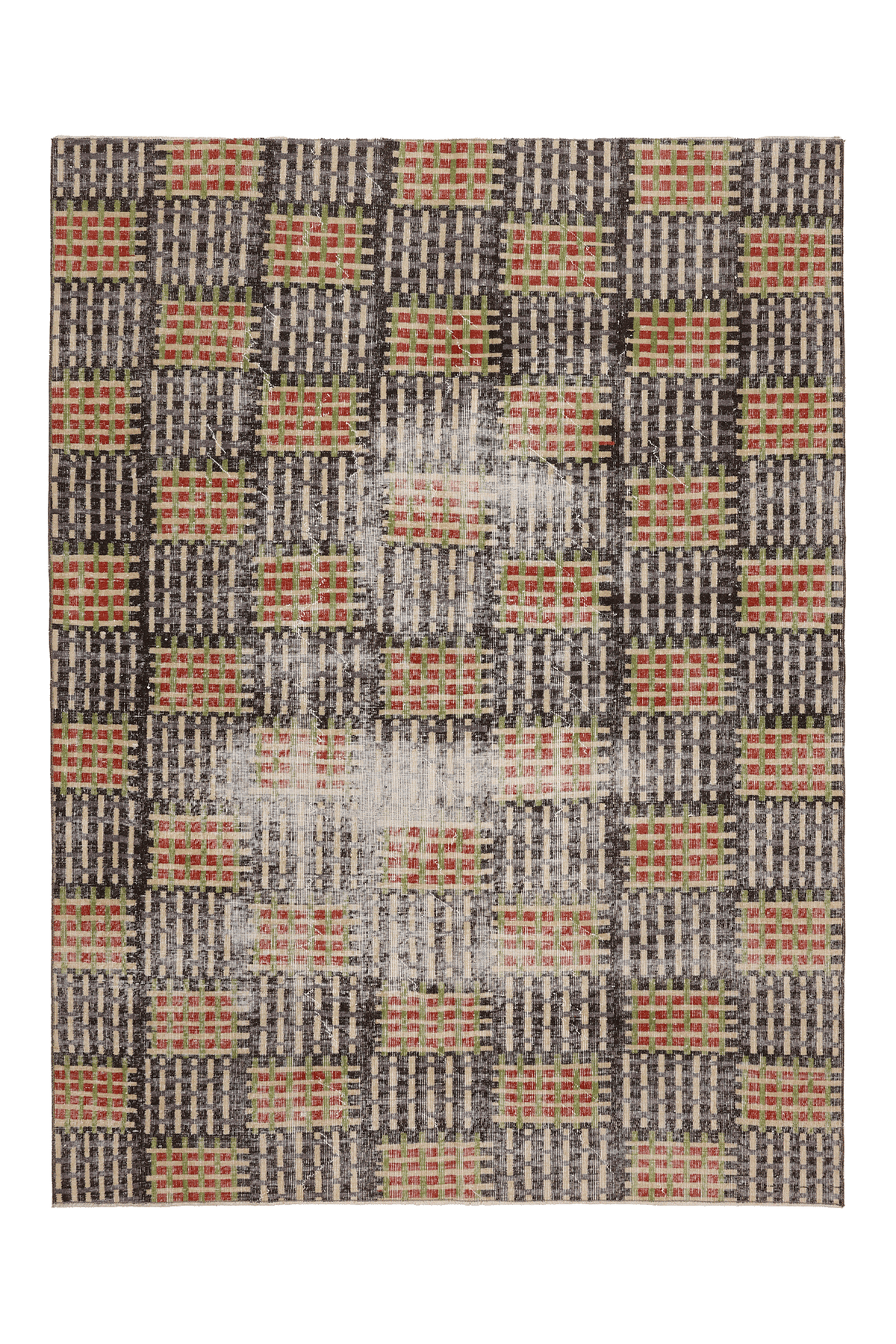 Vintage Isparta Turkish Area Rug 6x9 ft — Gray & Green Geometric