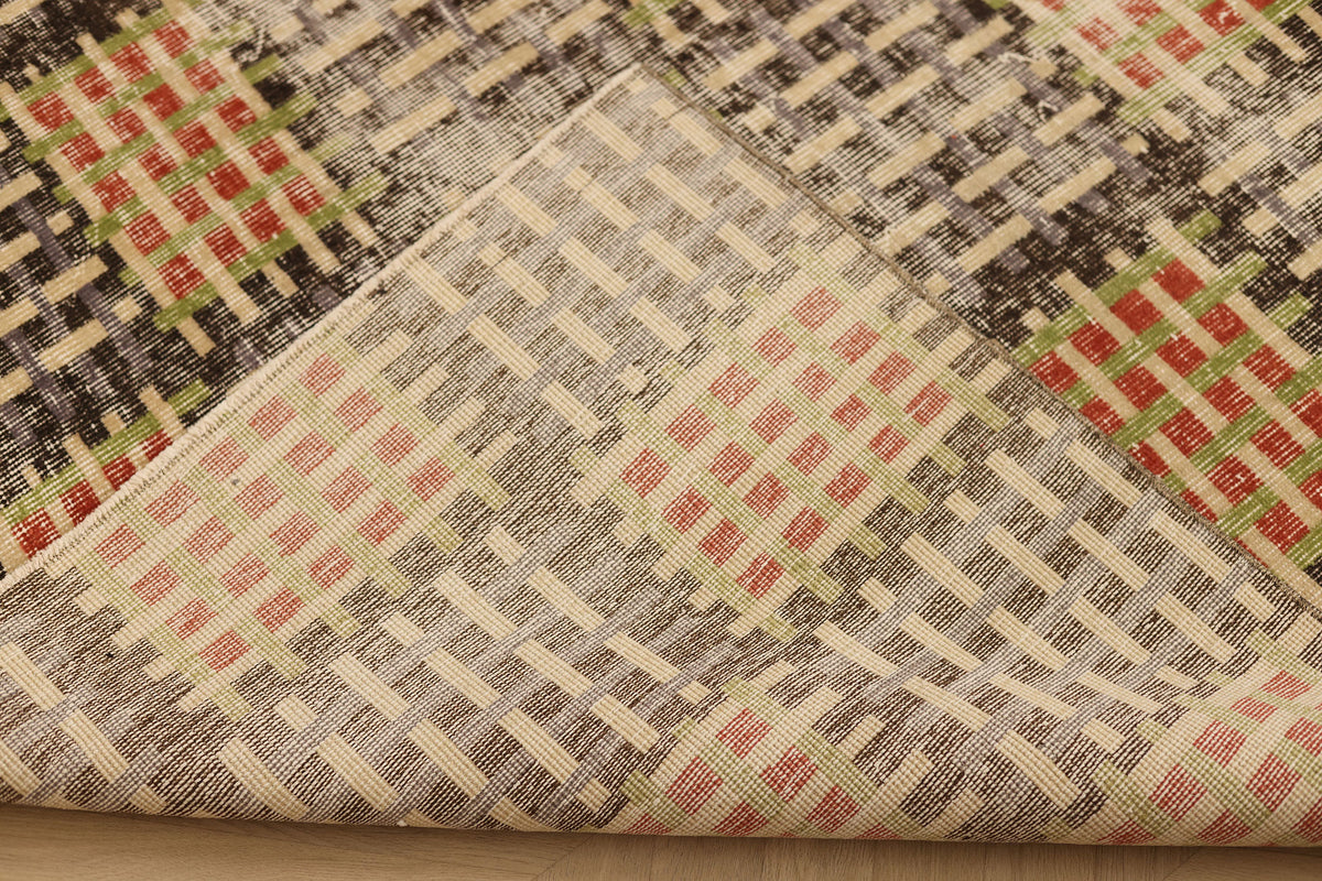 Vintage Isparta Turkish Area Rug 6x9 ft — Gray & Green Geometric