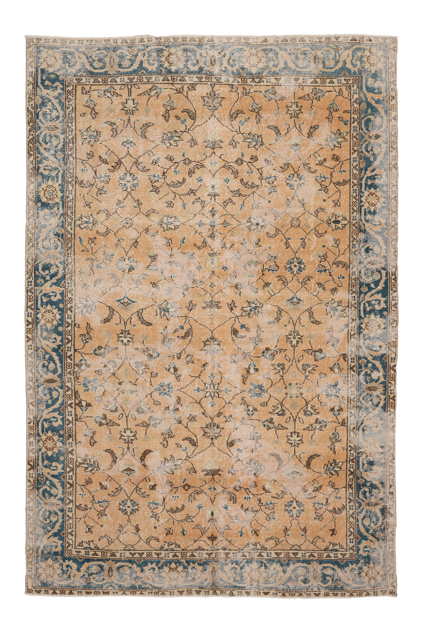 Vintage Isparta Turkish Area Rug 6x9 ft — Beige & Blue Floral