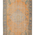 Vintage Manisa Turkish Area Rug 6x9 ft — Orange & Blue Floral (No. 40267)