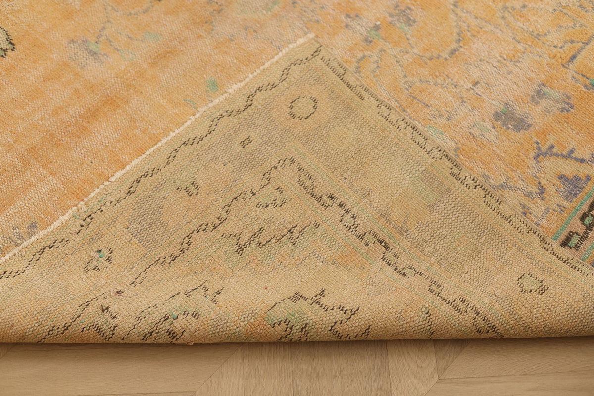 Vintage Manisa Turkish Area Rug 6x9 ft — Orange & Blue Floral (No. 40267)