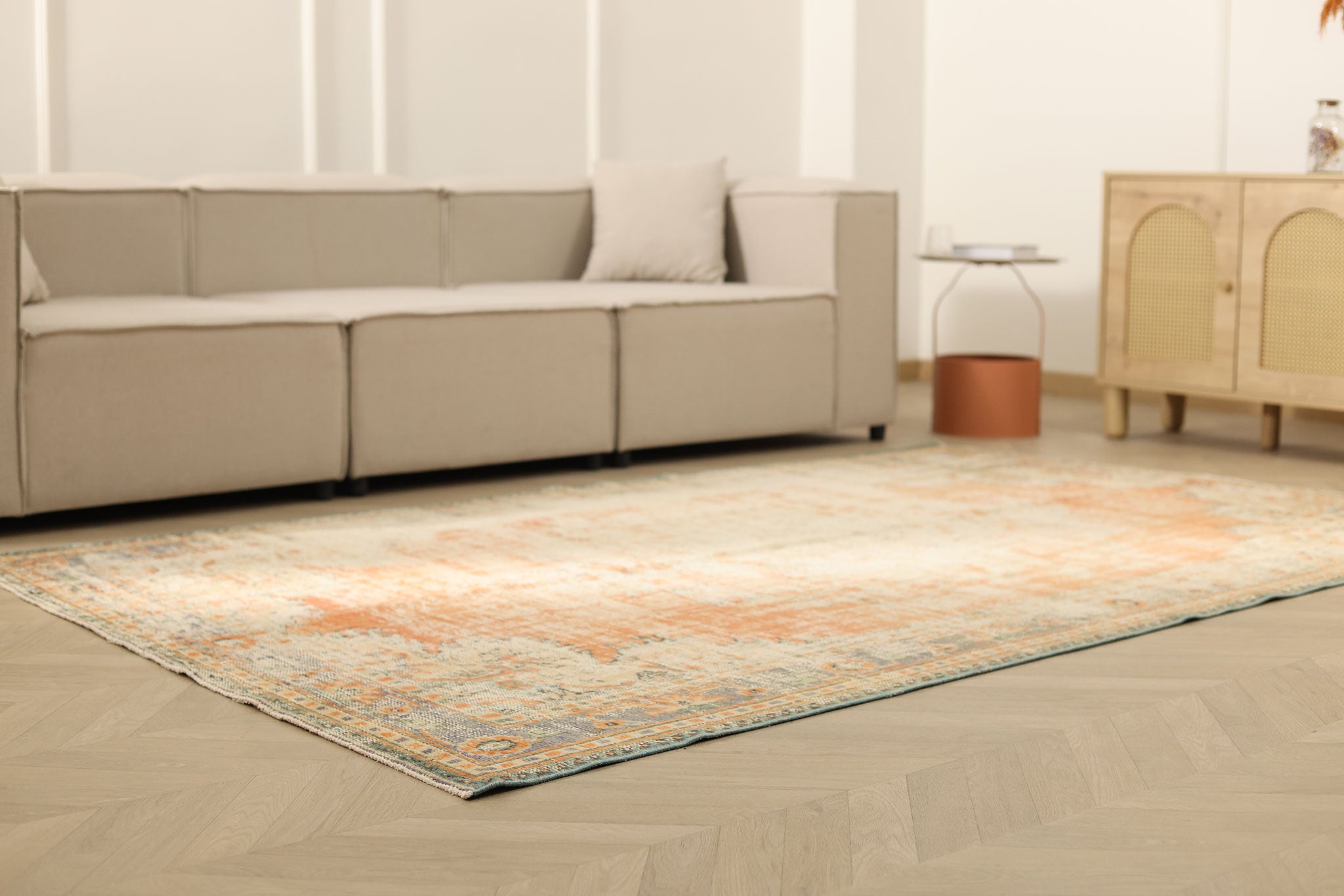Vintage Manisa Turkish Area Rug 6x9 ft — Orange Floral