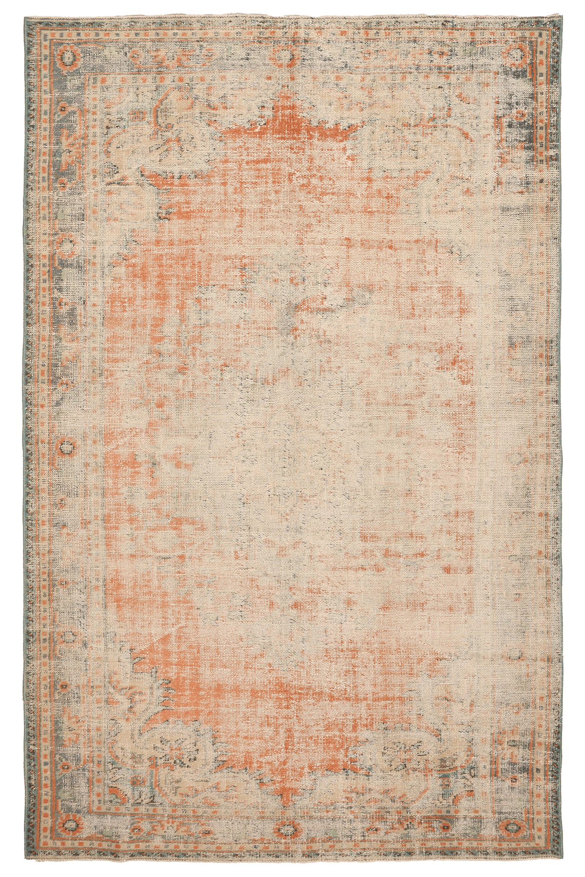 Vintage Manisa Turkish Area Rug 6x9 ft — Orange Floral