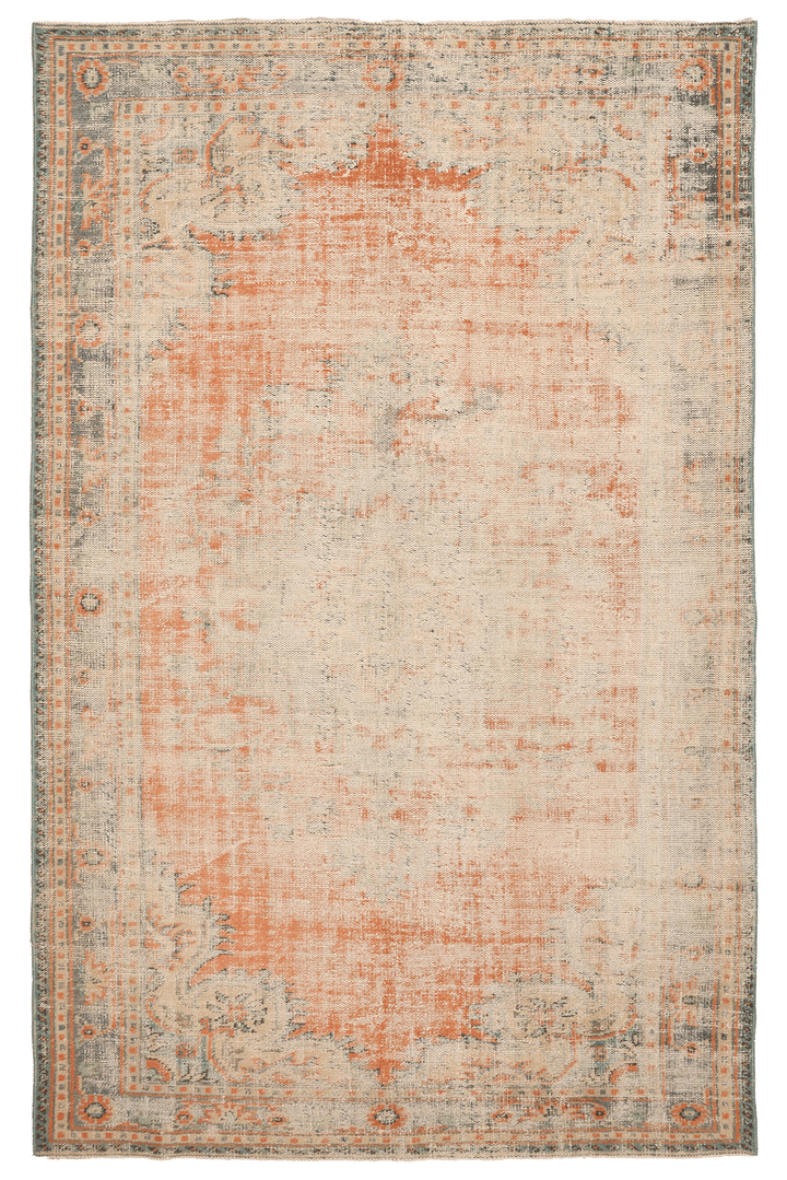 Vintage Manisa Turkish Area Rug 6x9 ft — Orange Floral