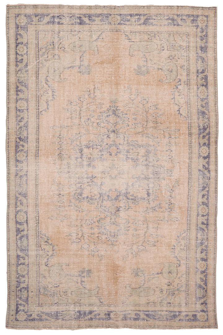 Vintage Manisa Turkish Area Rug 5x9 ft — Beige Floral (No. 40270)