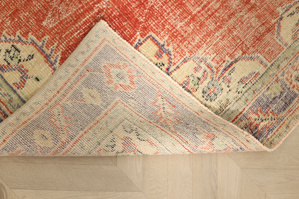 Vintage Manisa Turkish Area Rug 5x9 ft — Red Floral