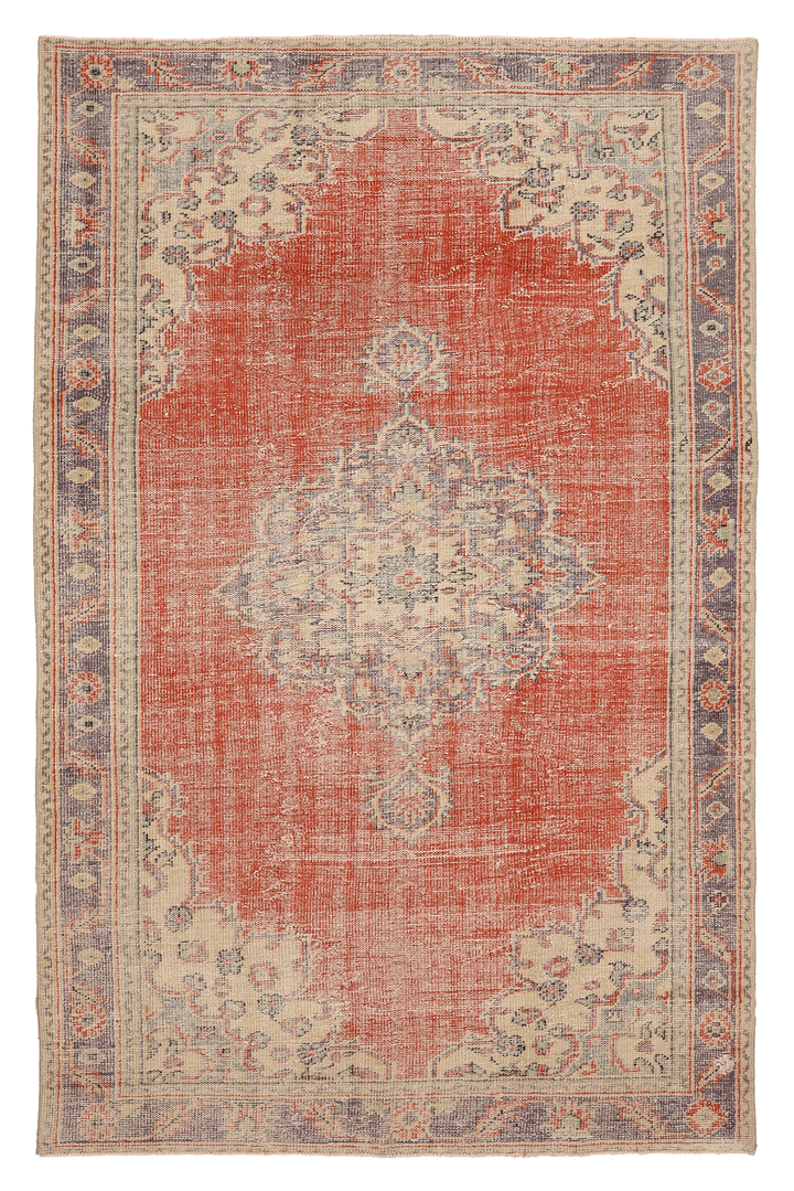 Vintage Manisa Turkish Area Rug 5x9 ft — Red Floral