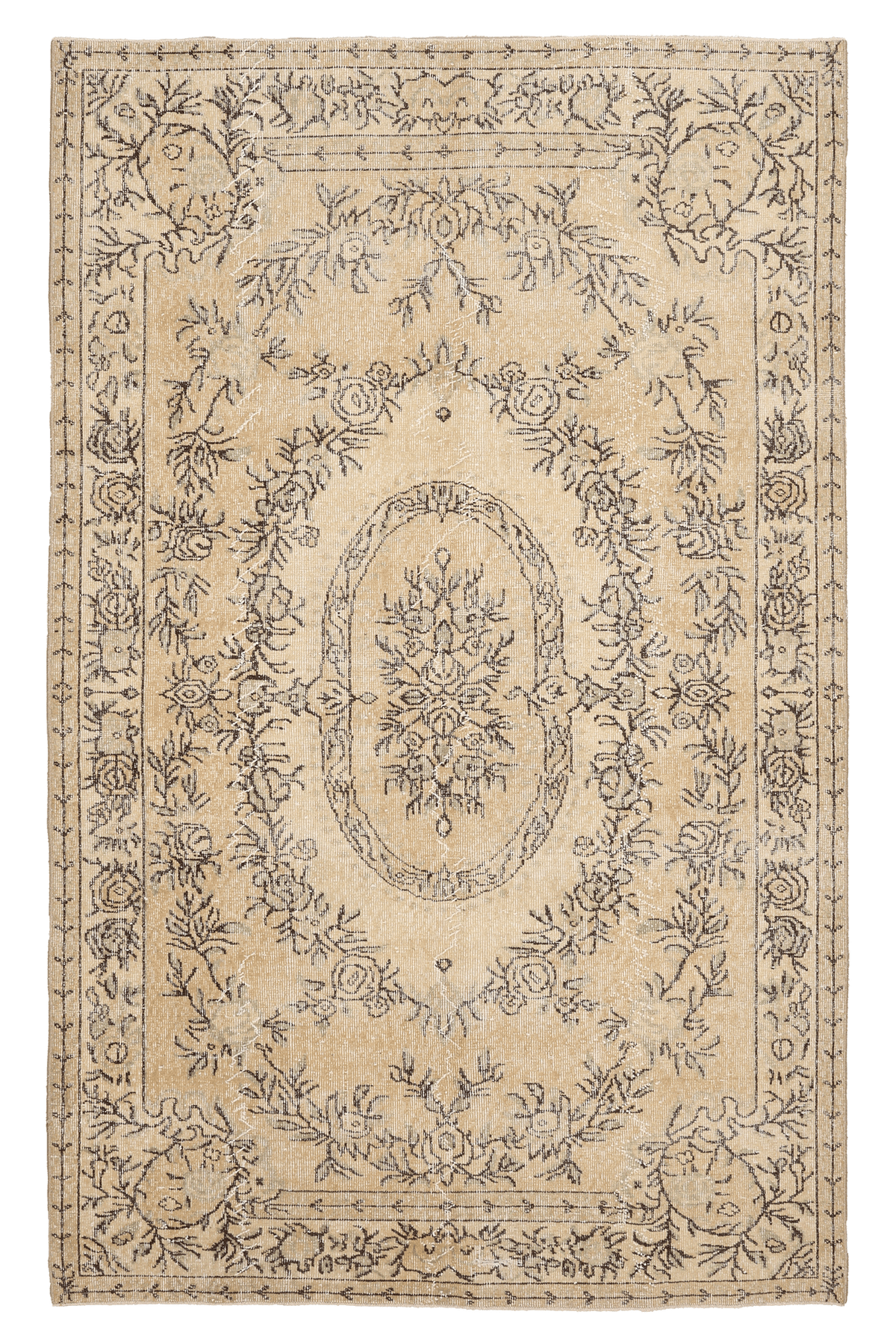 Vintage Isparta Turkish Area Rug 5x9 ft — Beige Floral (No. 40287)