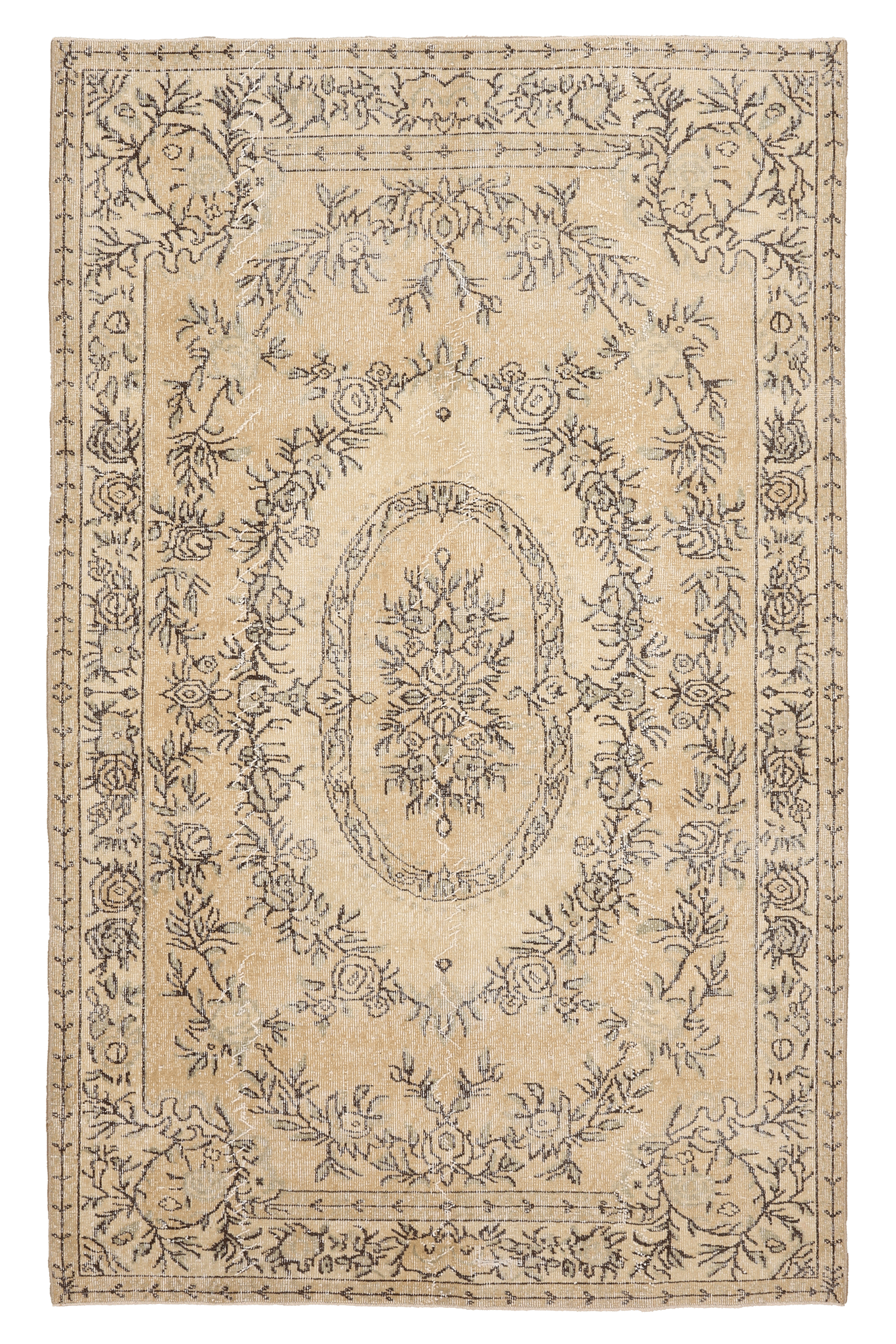 Vintage Isparta Turkish Area Rug 5x9 ft — Beige Floral (No. 40287)