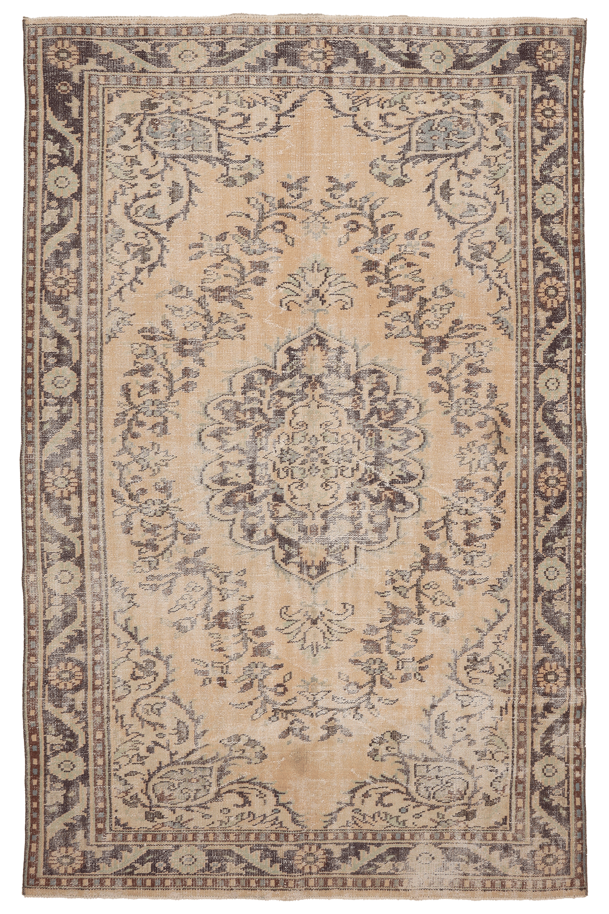 Vintage Isparta Turkish Area Rug 6x10 ft — Beige & Purple Floral (No. 40292)