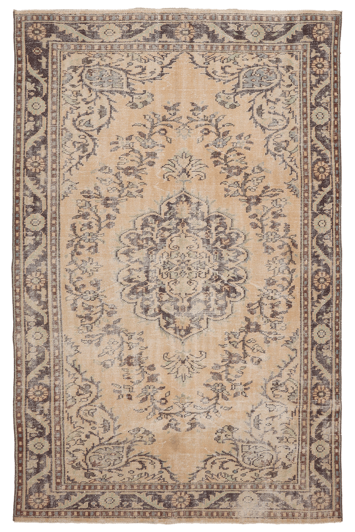 Vintage Isparta Turkish Area Rug 6x10 ft — Beige & Purple Floral (No. 40292)