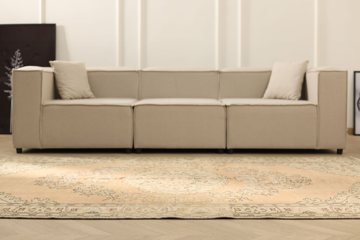 Vintage Manisa Turkish Area Rug 6x9 ft — Orange Floral (No. 40294)
