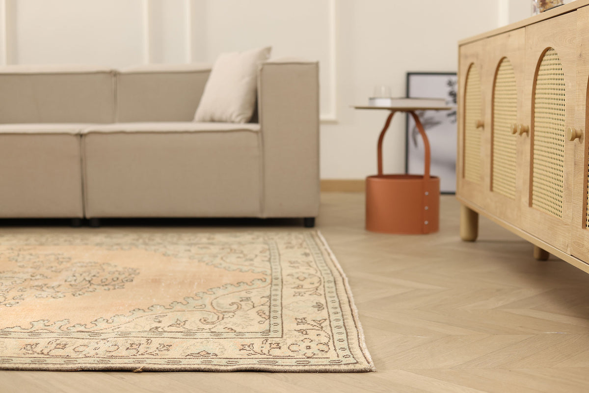 Vintage Manisa Turkish Area Rug 6x9 ft — Orange Floral (No. 40294)