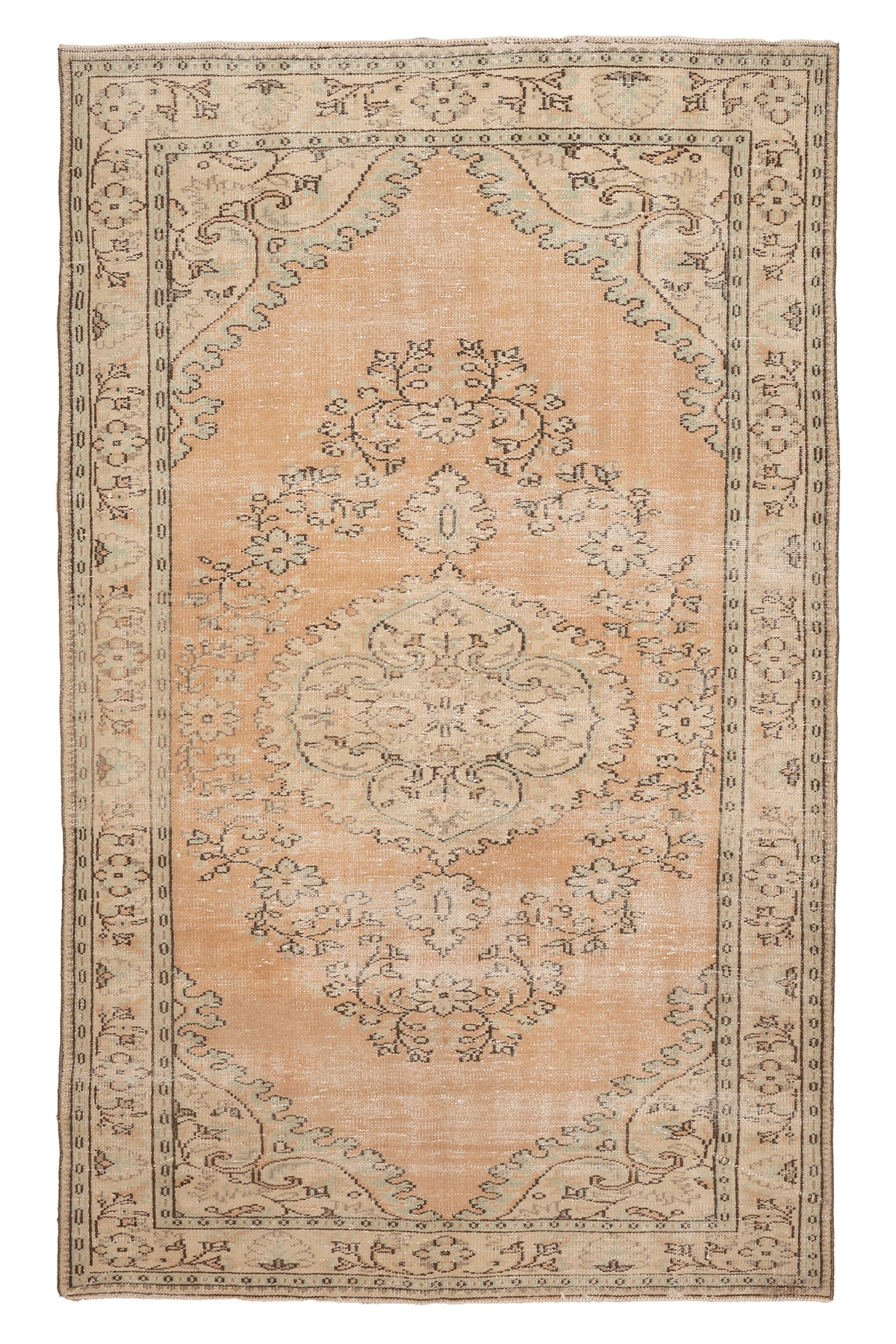 Vintage Manisa Turkish Area Rug 6x9 ft — Orange Floral (No. 40294)
