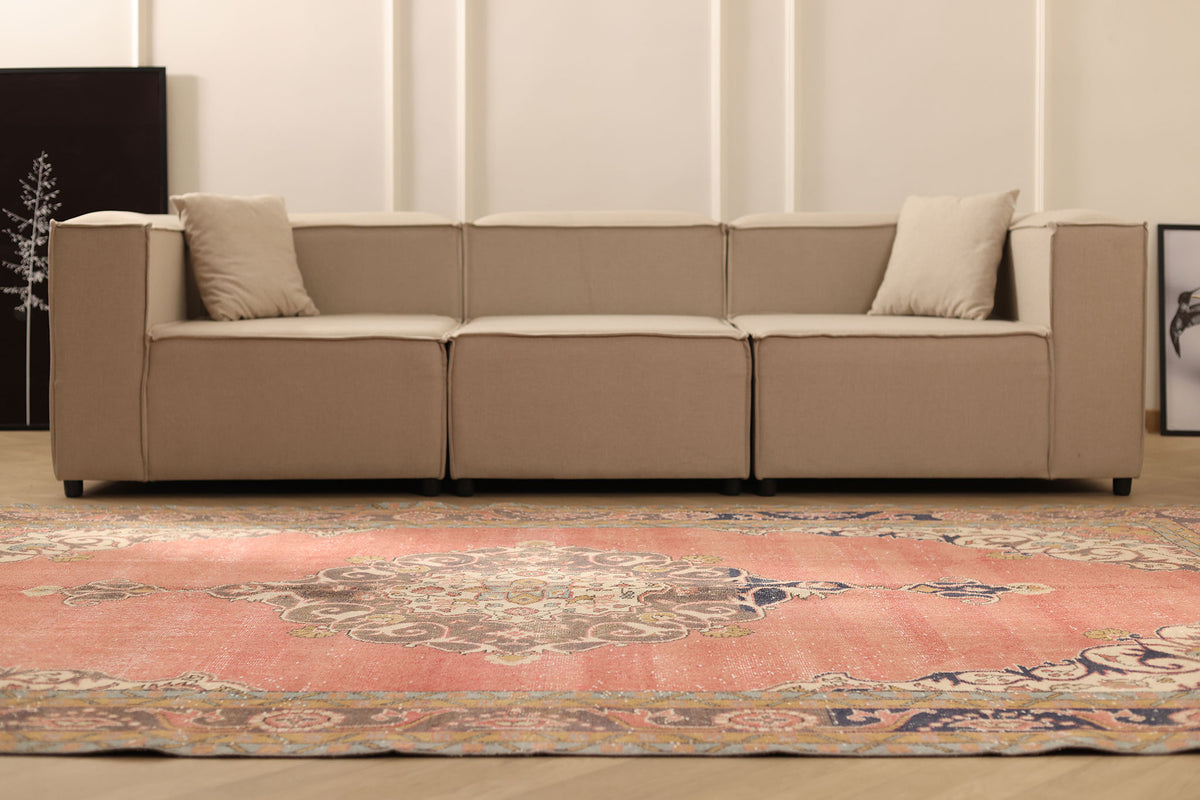 Vintage Isparta Turkish Area Rug 6x11 ft — Beige & Brown Floral
