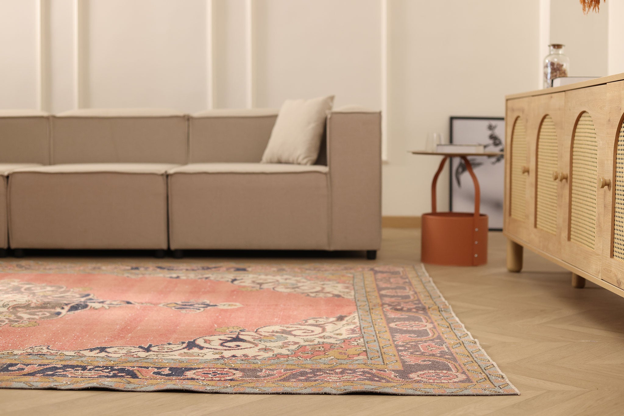 Vintage Isparta Turkish Area Rug 6x11 ft — Beige & Brown Floral