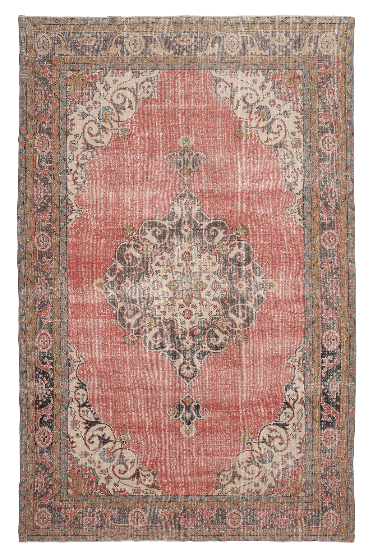 Vintage Isparta Turkish Area Rug 6x11 ft — Beige & Brown Floral